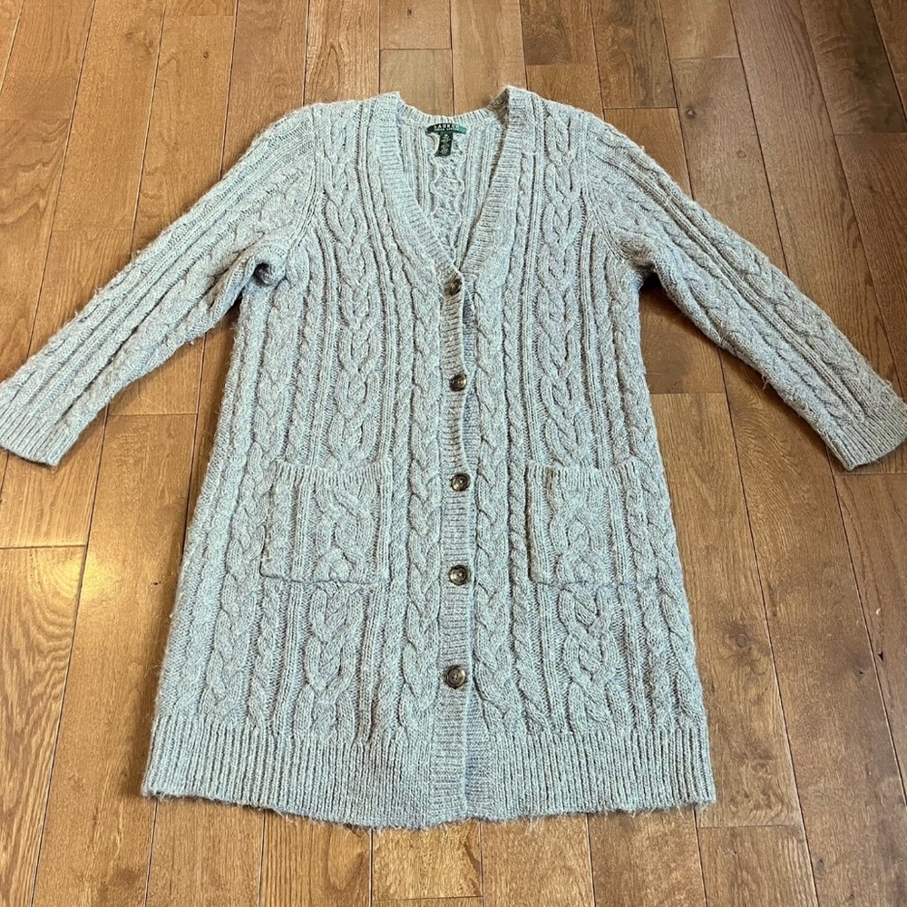 Ralph Lauren Gray Alpaca Cable Knit Cardigan Sweater Size 2X